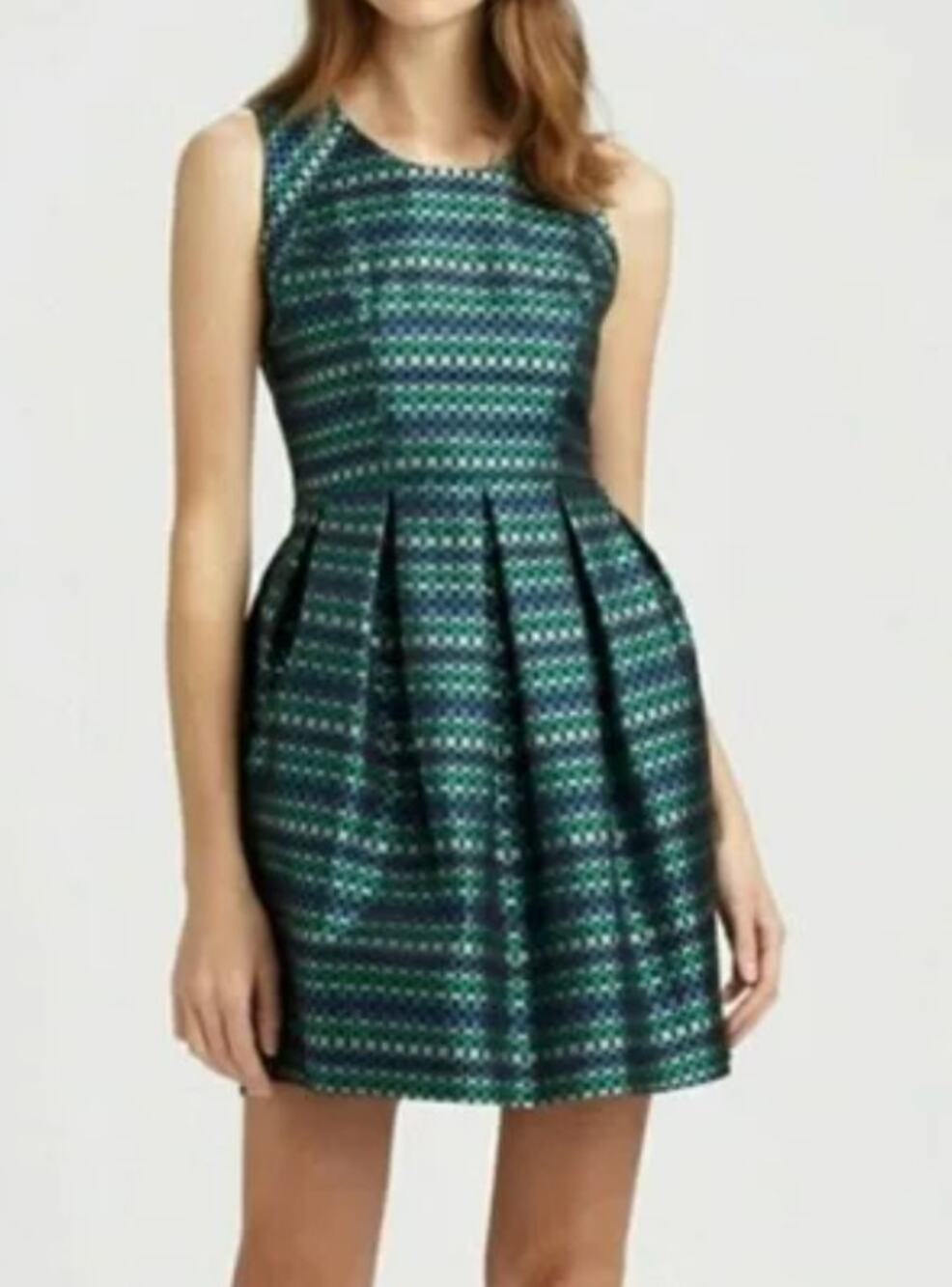 SHOSHANNA Blue Green Silver Veronica Aegean Jacquard Sleeveless Dress Size 2